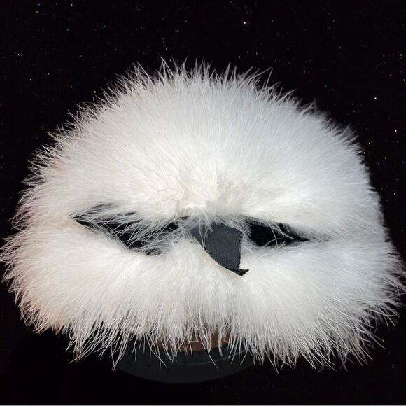Authentic vintage White Mink Fur Women’s Warm Winter Hat Black Bow Cap Genuine main image 4